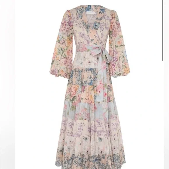 knee length dresses for ladies Zimmermann Harmony Tiered Midi Dress (For Hire) – EKOLUV main image 0